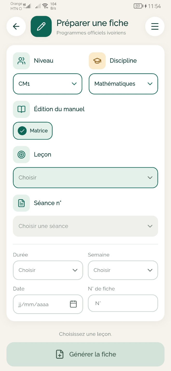 Capture réelle de la préparation d’une fiche