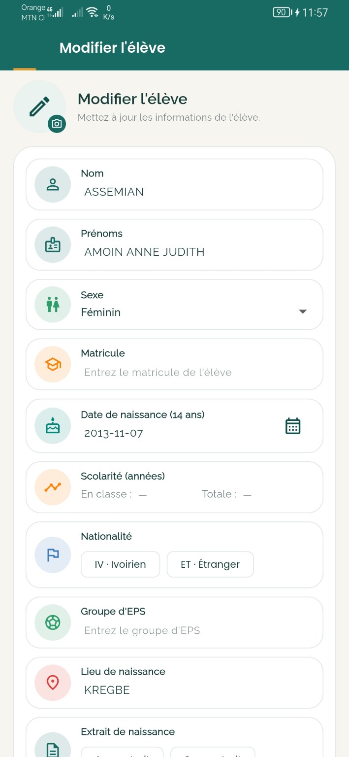 Modification des informations d’un élève
